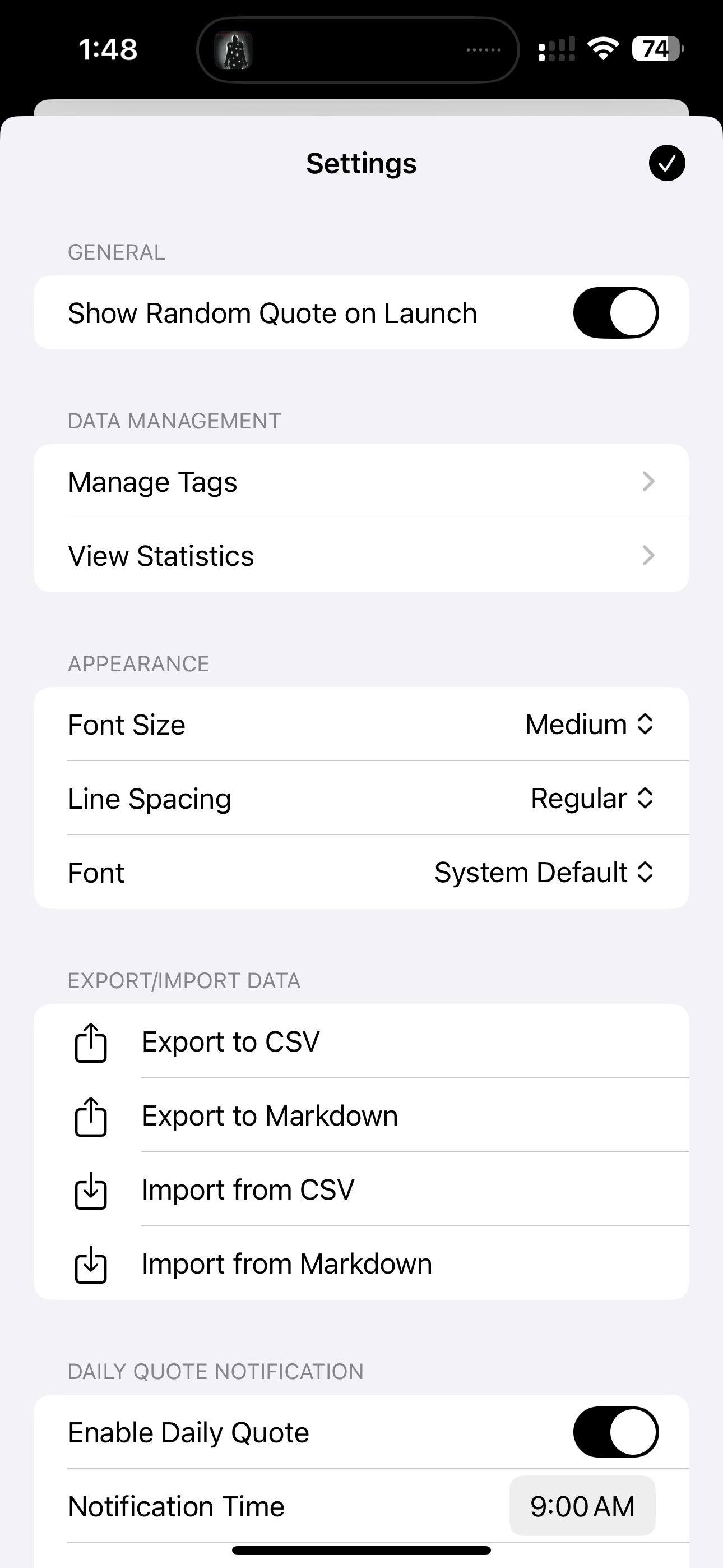 QuoteStash screenshot: capture or edit